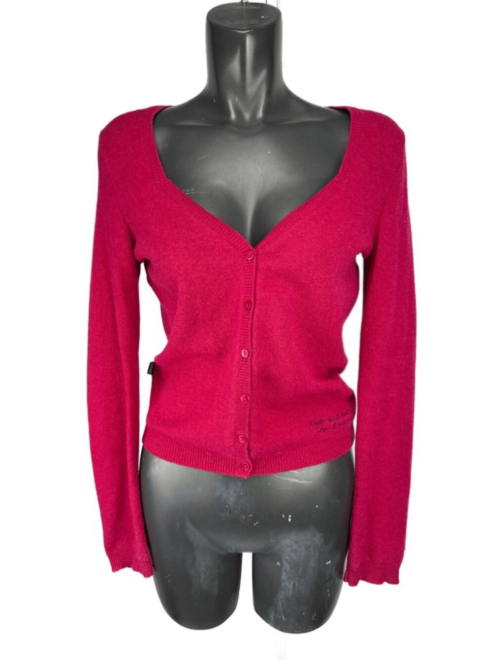 MOSCHINO JEANS Donna Wool Angora Blend Embroidered Fuschia Pink Cardigan US 10